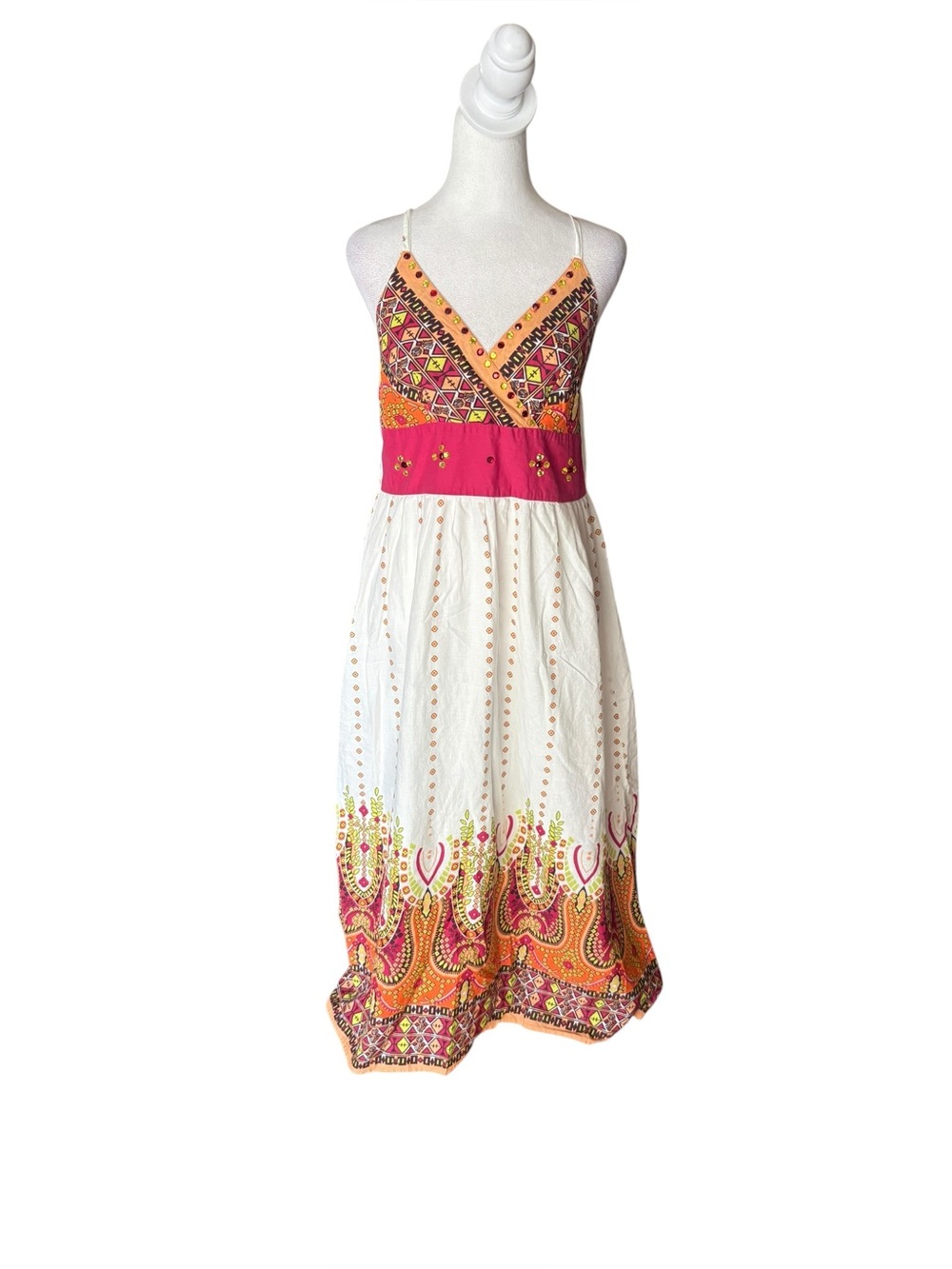 Cassee’s Boho Cotton Maxi Dress Empire Waist Colorful Womens Size Large